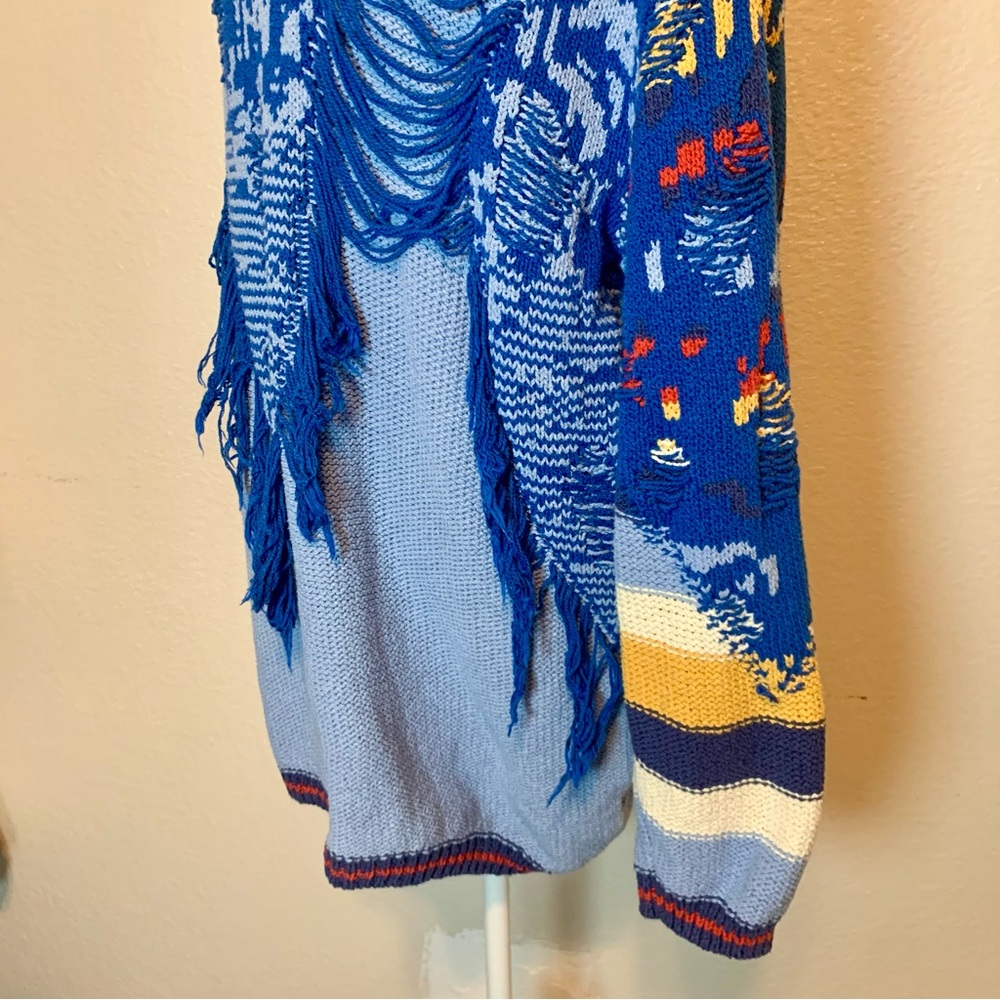 Urban Outfitters Blue Multi-Color Fringed Crewneck Sweater - Picture 7 of 16